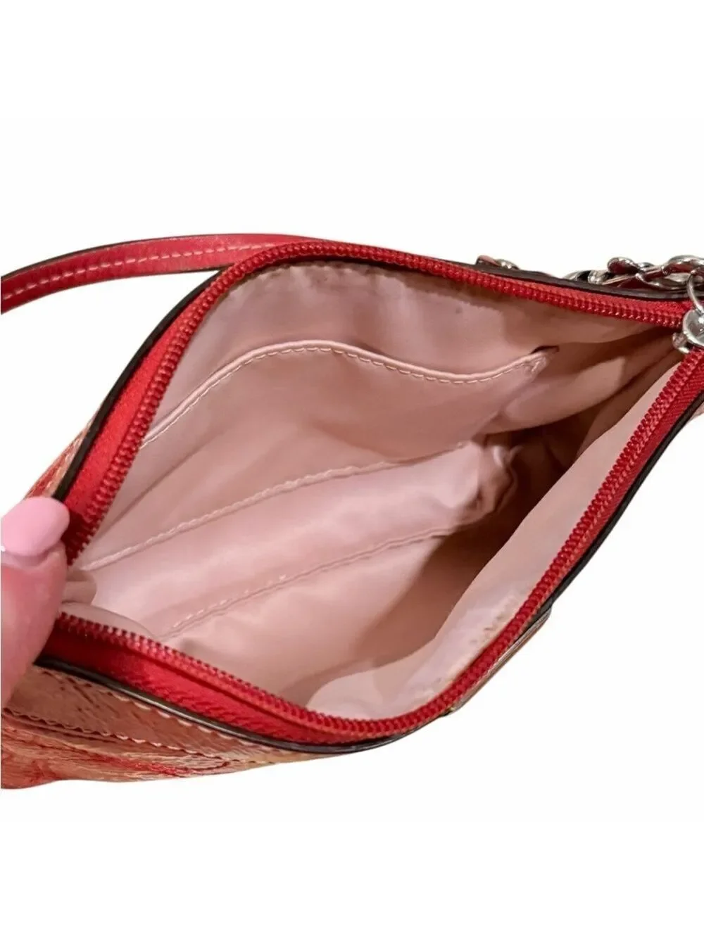 Coach Cherry Red Textured Leather Wristlet